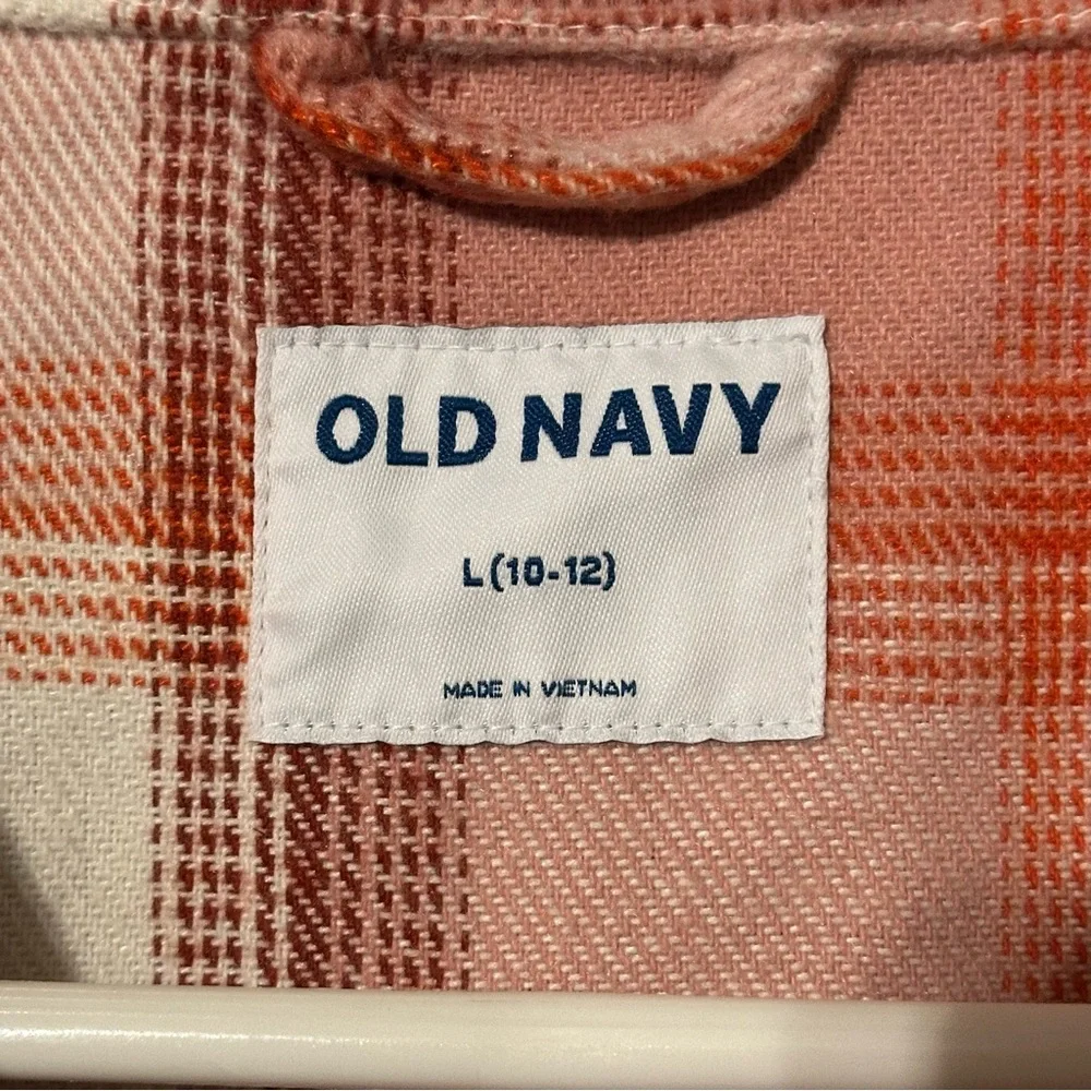 Old Navy Shacket Girls L 10/12 Pink Plaid Fleece Button Up Shirt Jacket Kids